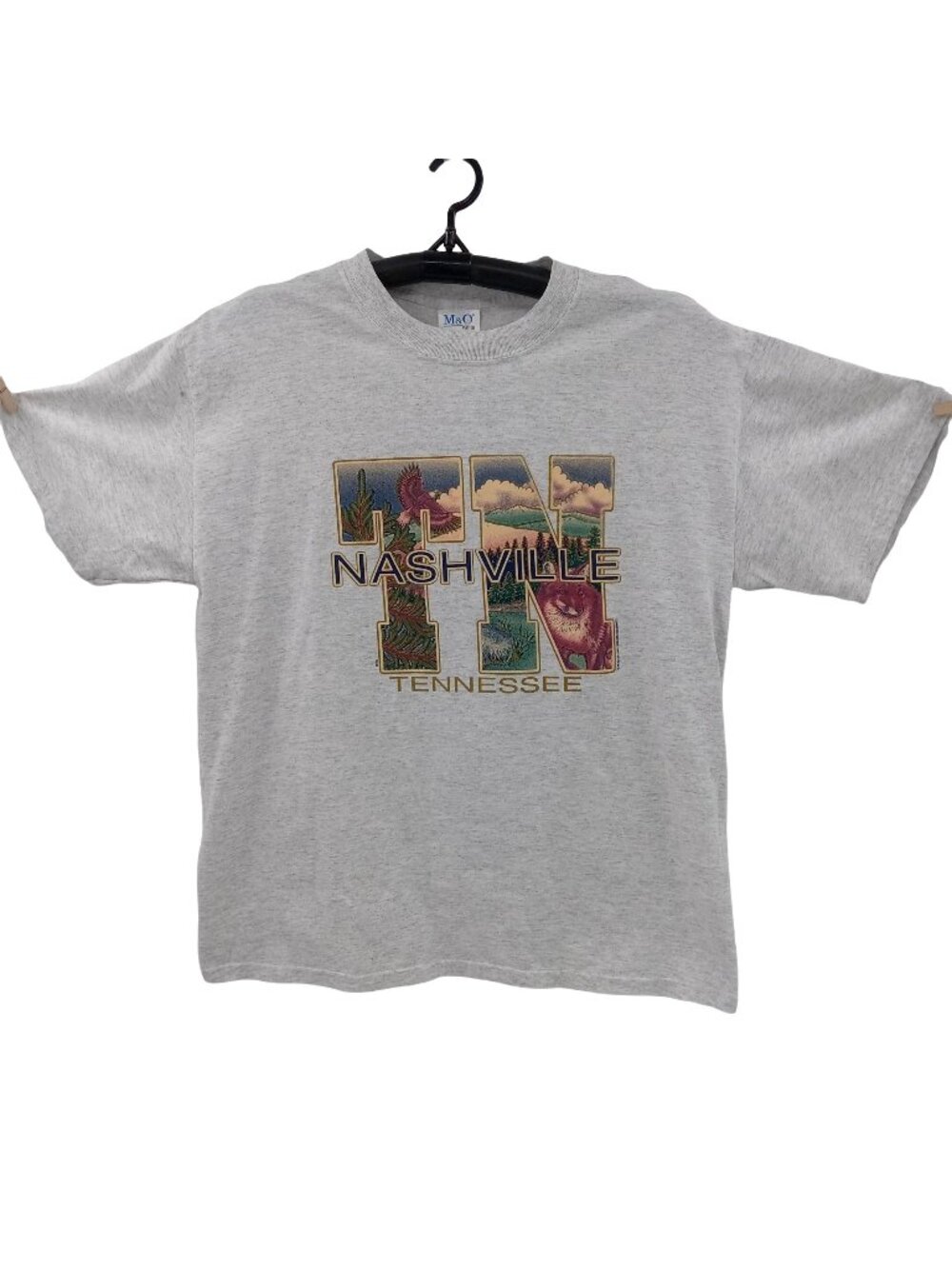 Vintage 90s Nashville TN Tennessee T Shirt Gray  M&O Heavyweight Knits Tag Sz L